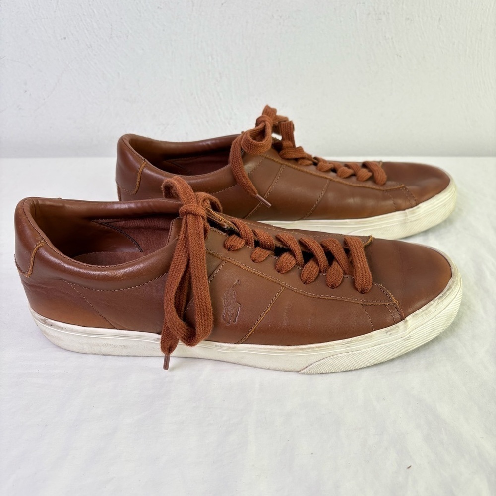 POLO RALPH LAUREN Brown Genuine Leather Sayer Sneakers 11D - Picture 2 of 14